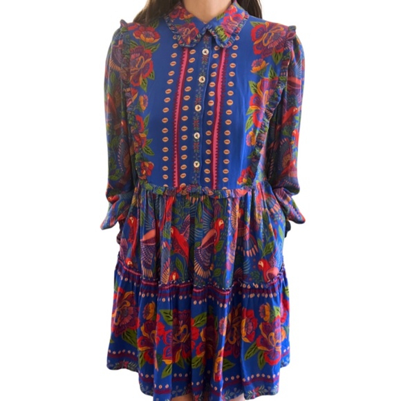 FARM RIO Blue Macaw Flight Mini Dress (S) - Picture 3 of 16